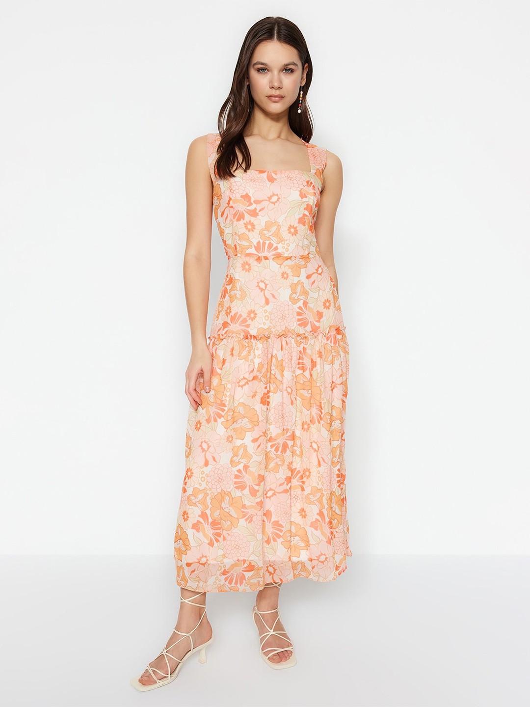 

Trendyol Floral Printed Fit & Flare Maxi Dress, White