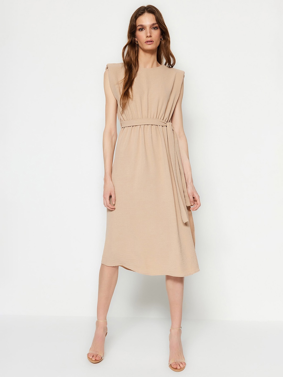 

Trendyol A-Line Tie Up Midi Dress, Beige