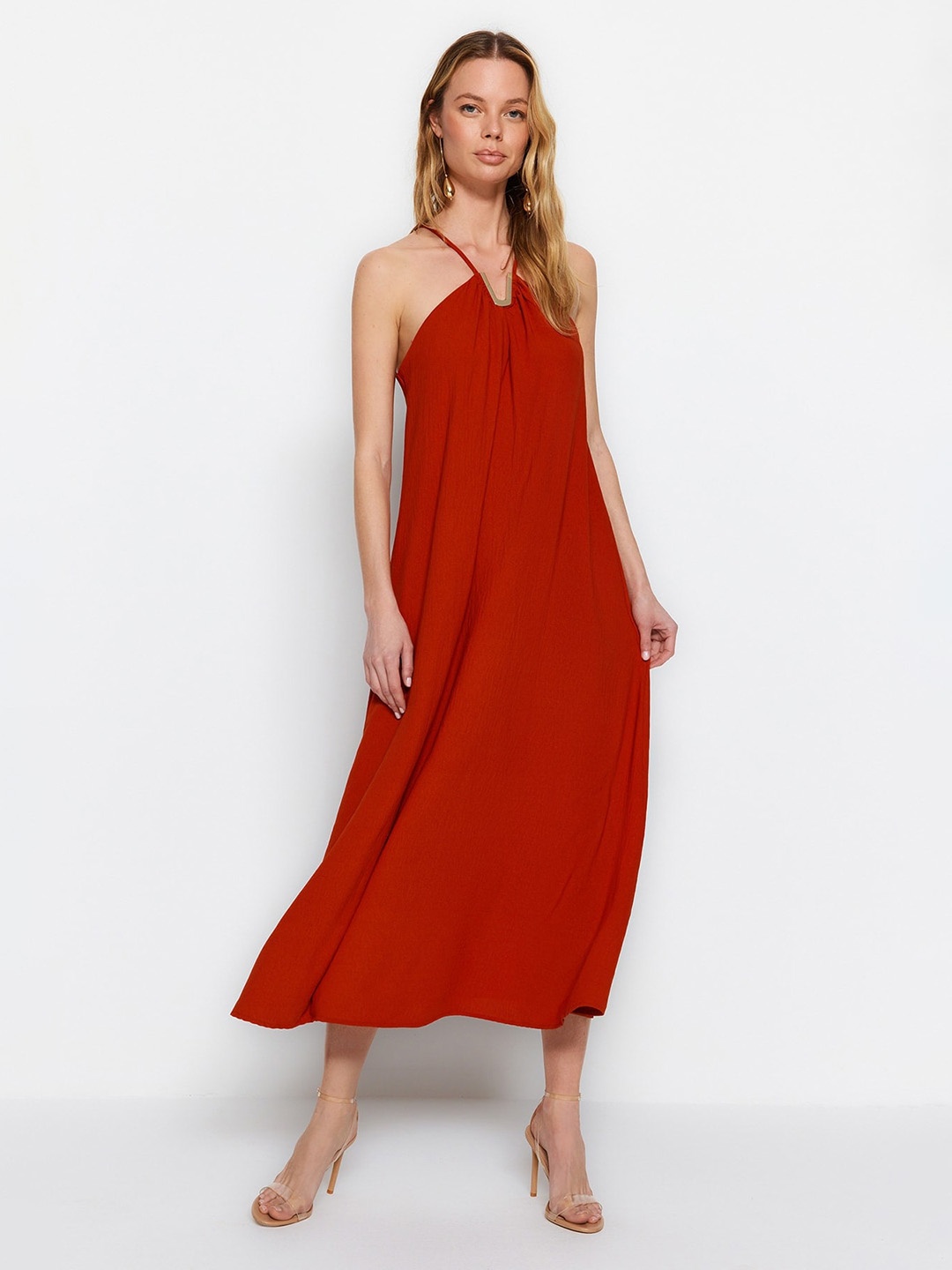 

Trendyol Halter Neck A-Line Midi Dress, Red