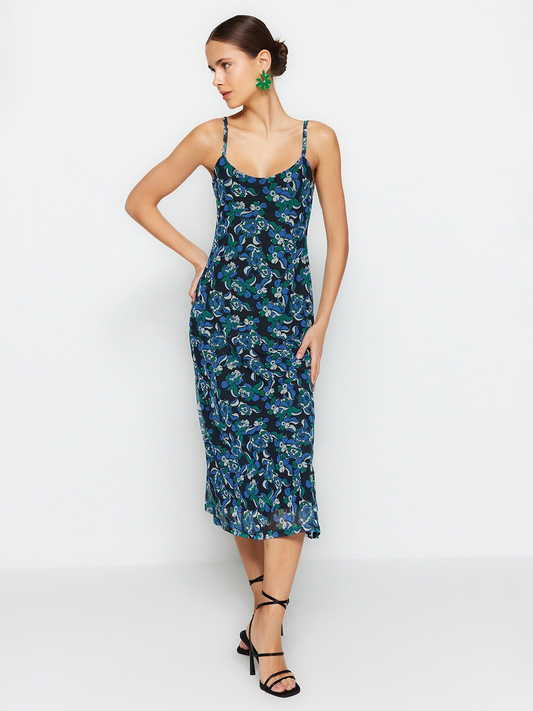 

Trendyol Floral Printed A-Line Midi Dress, Blue