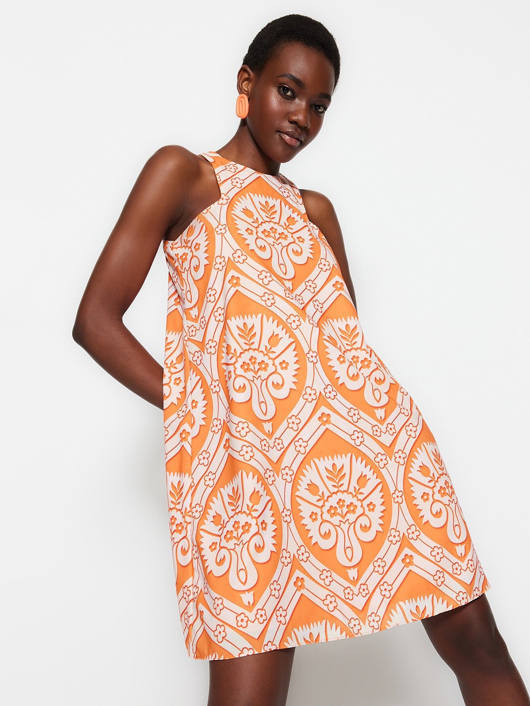 

Trendyol Tribal Printed Sleeveless A-Line Dress, Orange