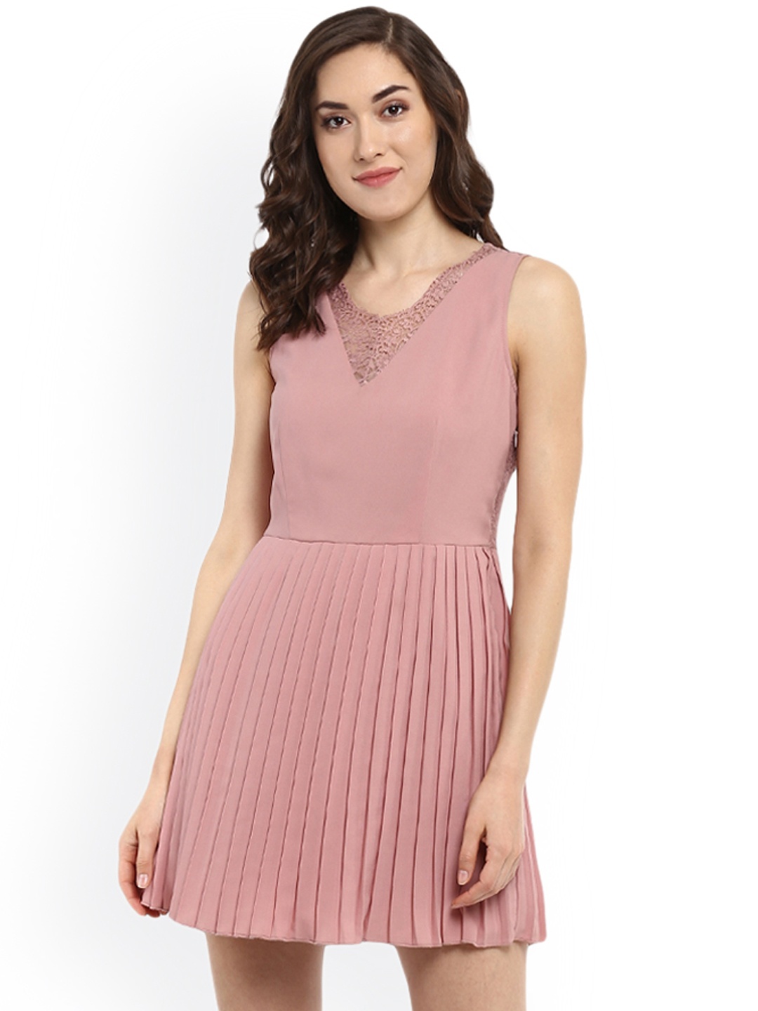 

Kazo Women Mauve Solid Fit and Flare Dress