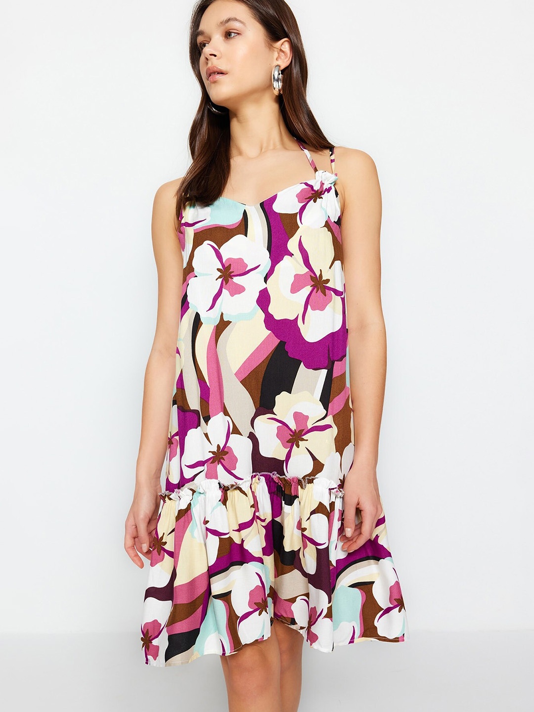 

Trendyol Floral Print A-Line Dress, Cream