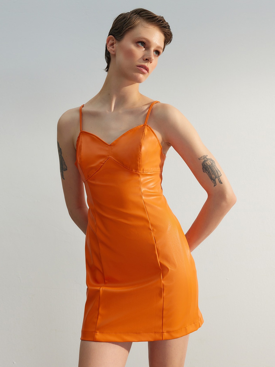 

Trendyol Shoulder Straps Sheath Mini Dress, Orange