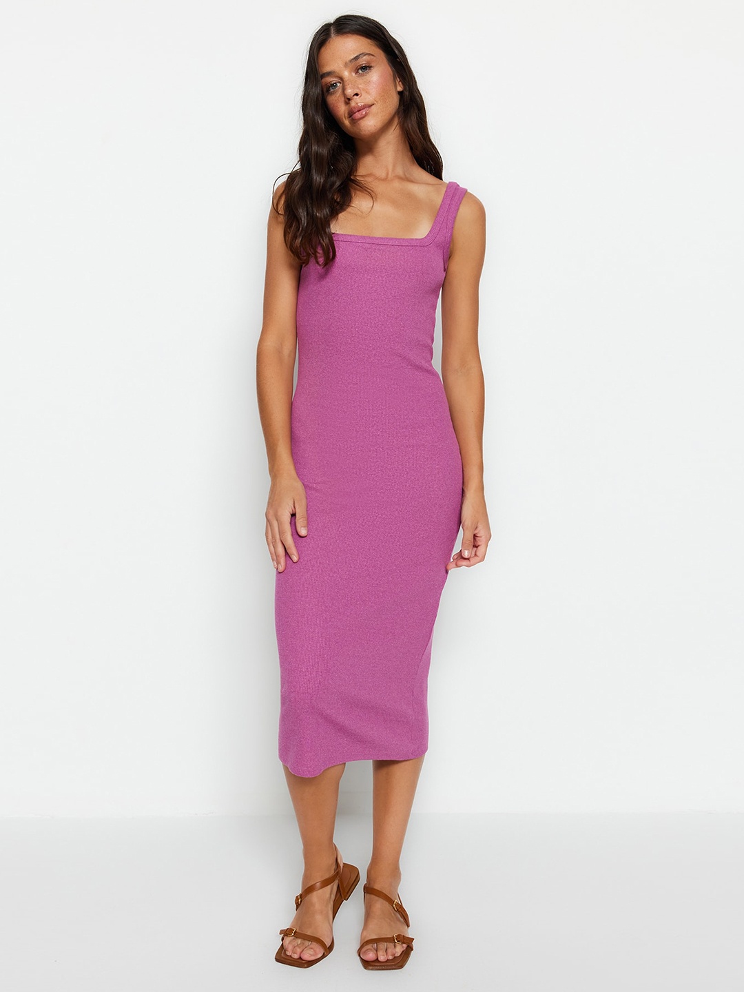 

Trendyol Square Neck Knitted Sheath Dress, Purple