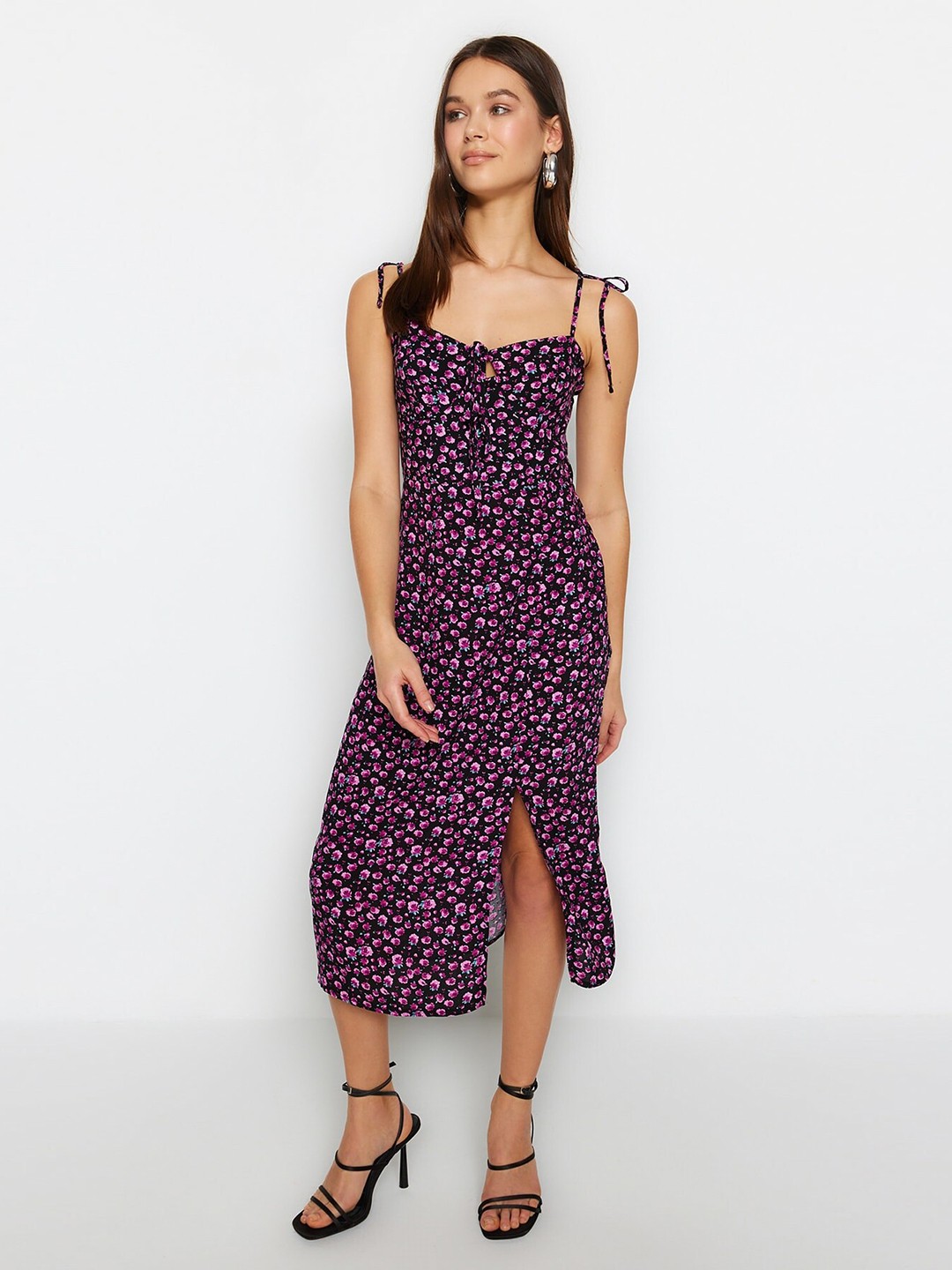

Trendyol Floral Printed A-Line Slit Midi Dress, Purple