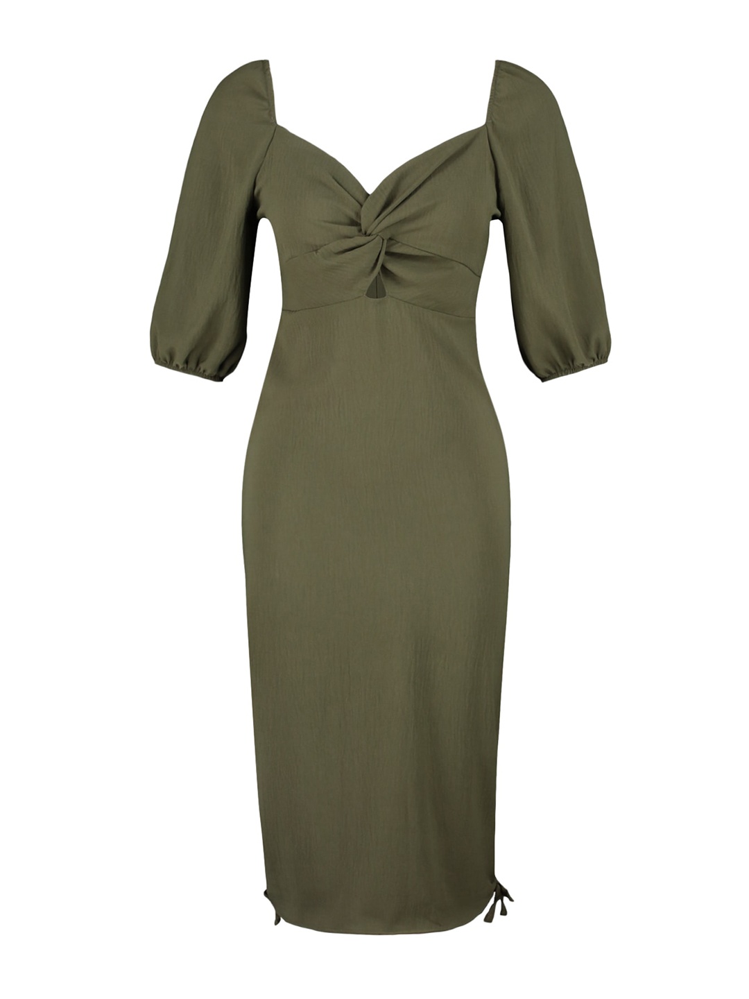 

Trendyol Ruched Puff Sleeve Cut-Out Detail Bodycon Dress, Olive