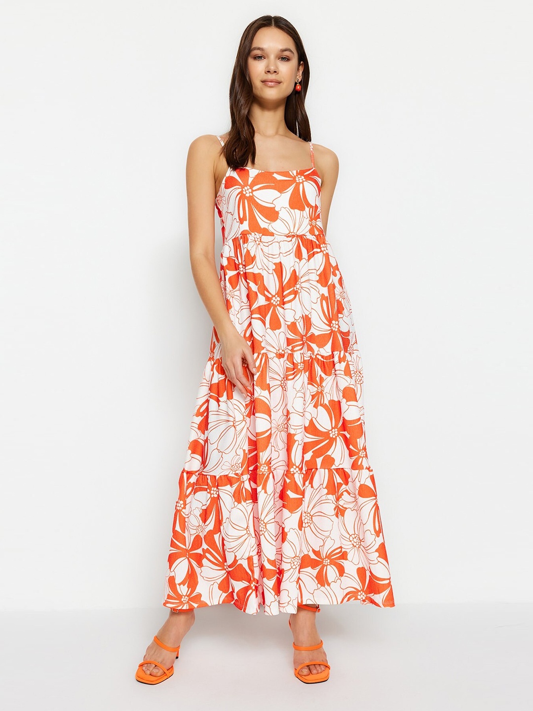 

Trendyol Floral Printed Maxi Dress, Orange