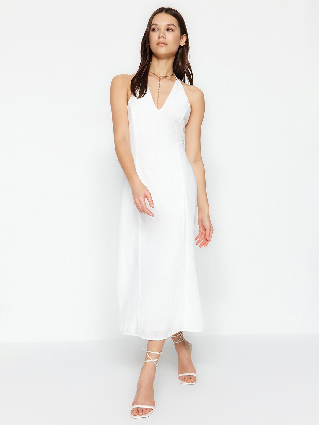 

Trendyol Halter Neck A-Line Midi Dress, White