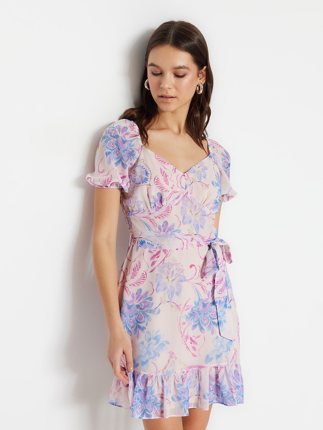 

Trendyol Floral Printed A-Line Dress, Blue