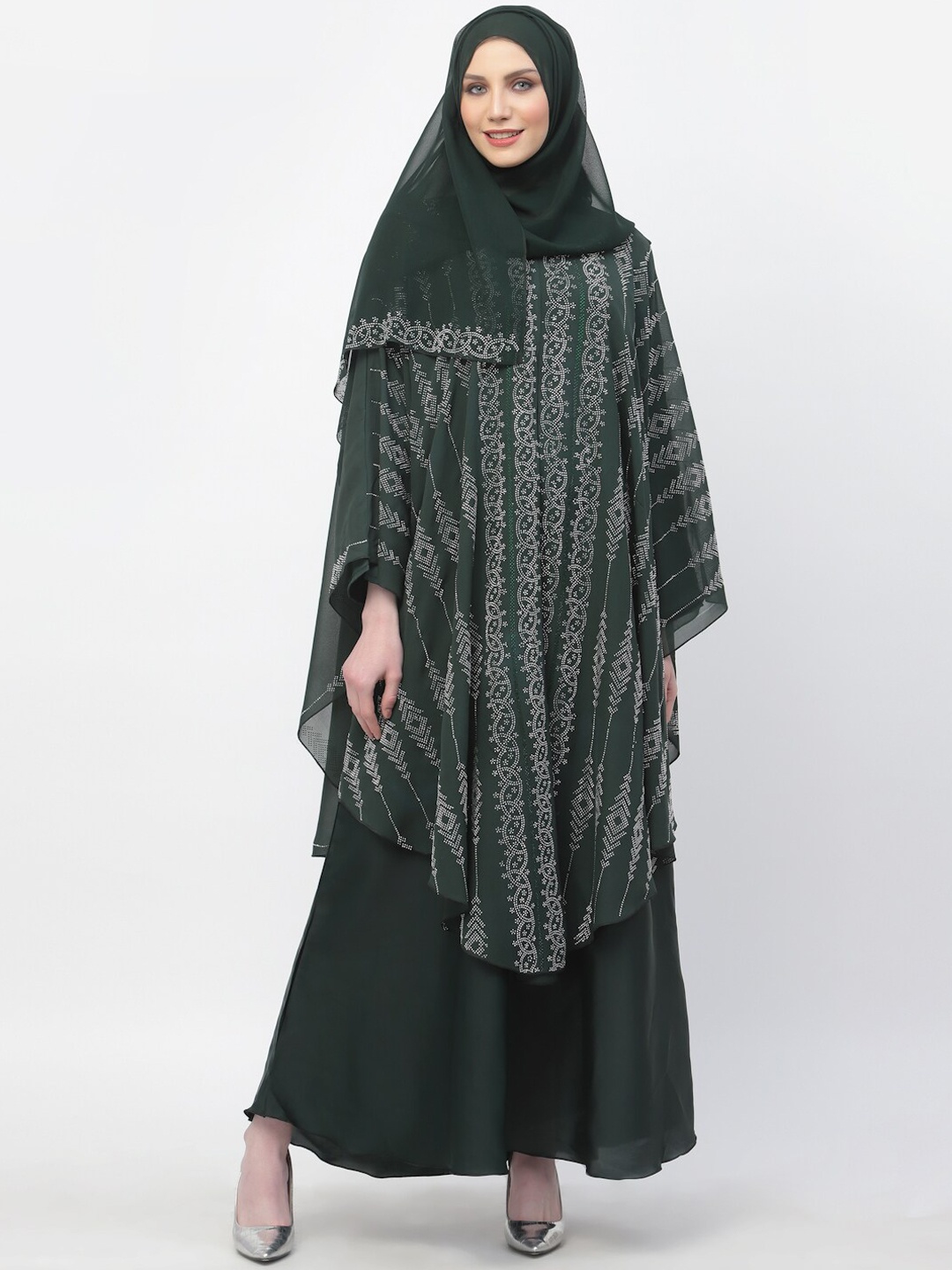 

Arrabi Embellished Detail Burqa With Scarf, Green