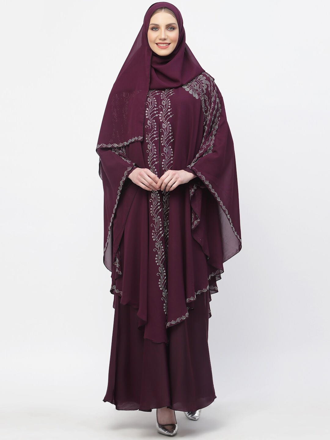 

Arrabi Embellished Detail Burqa With Scarf, Violet