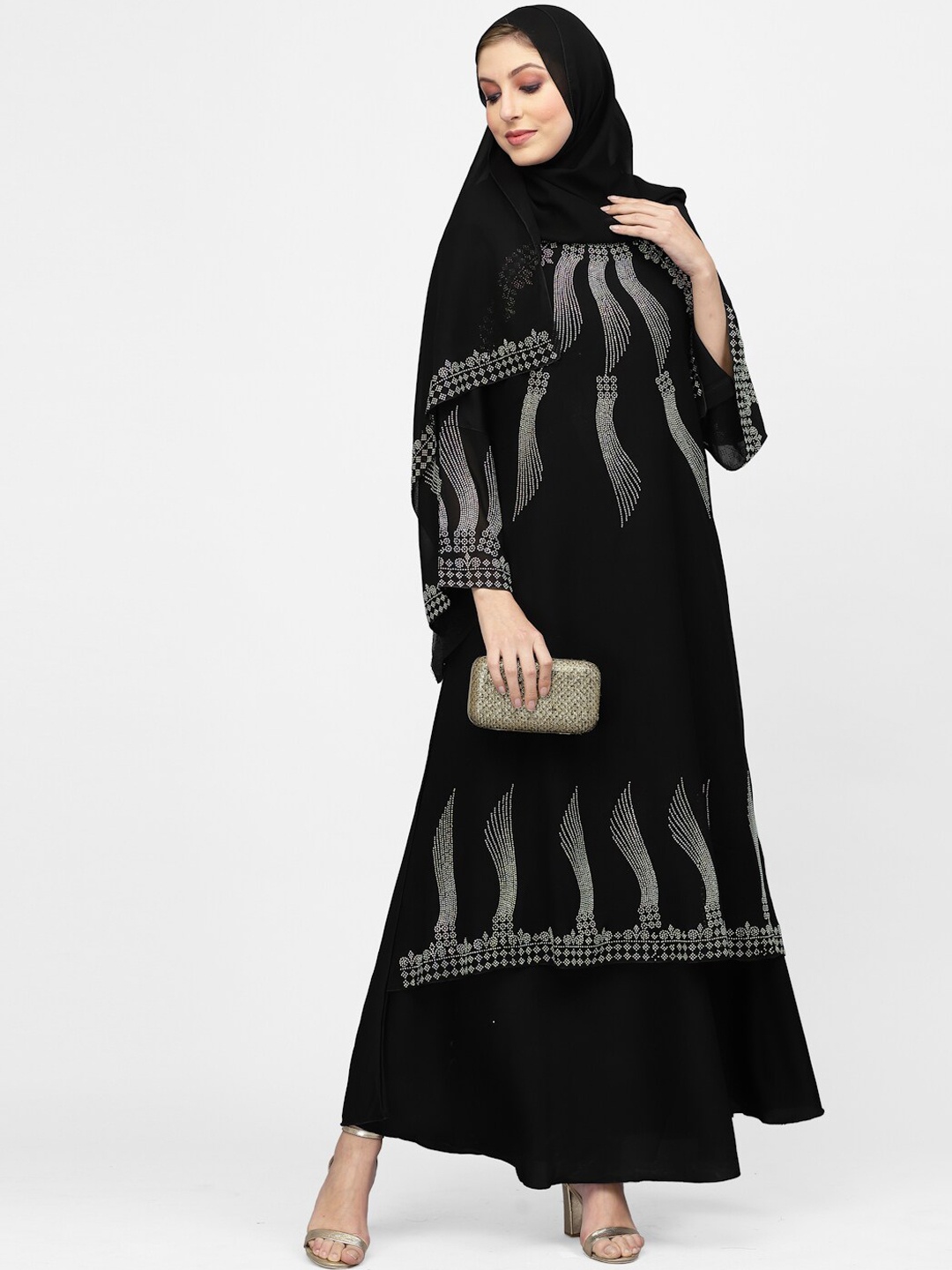 

Arrabi Embellished Detail Burqa With Scarf, Black