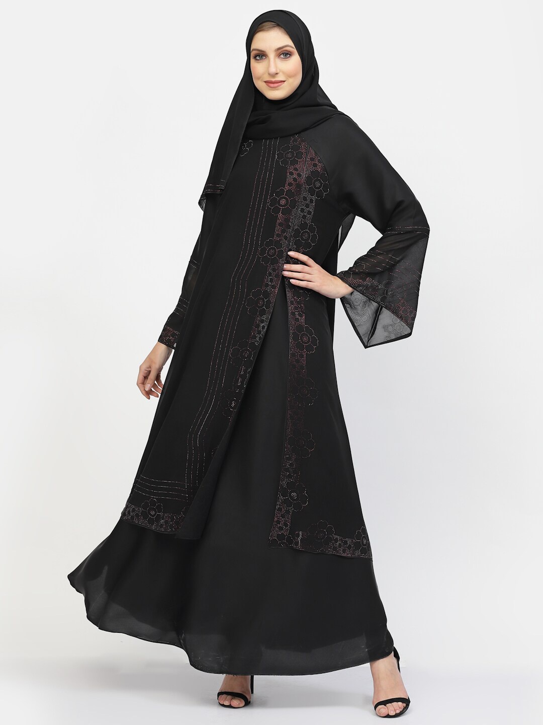 

Arrabi Embellished Detail Burqa With Scarf, Black