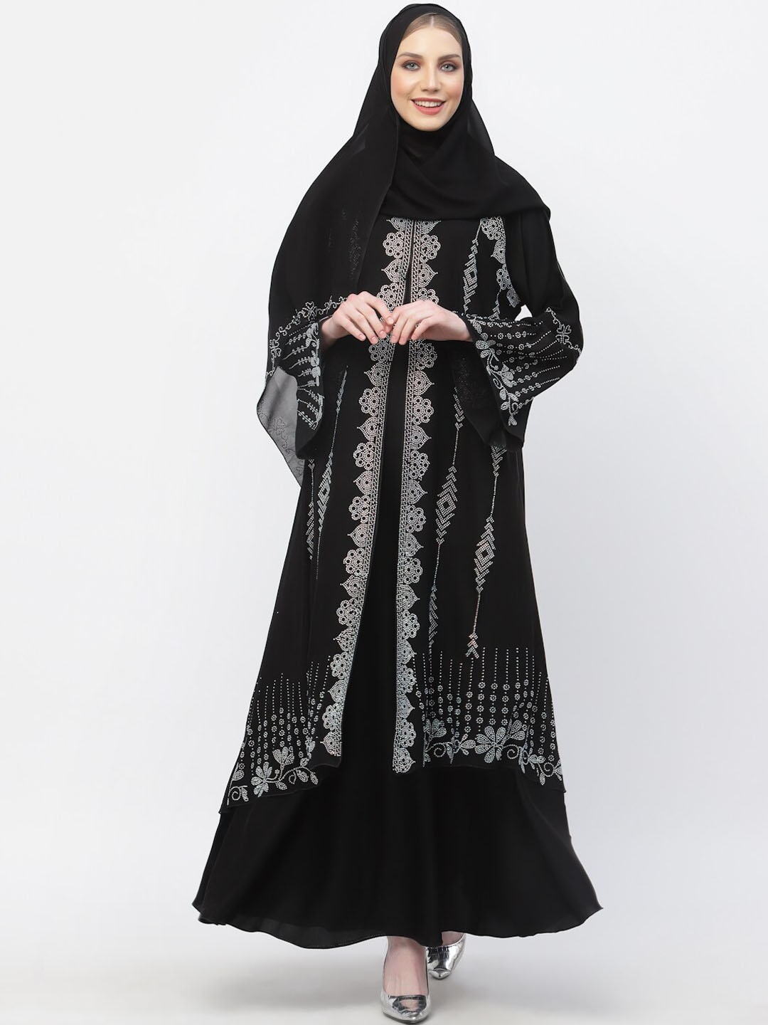 

Arrabi Embellished Detail Burqa With Scarf, Black