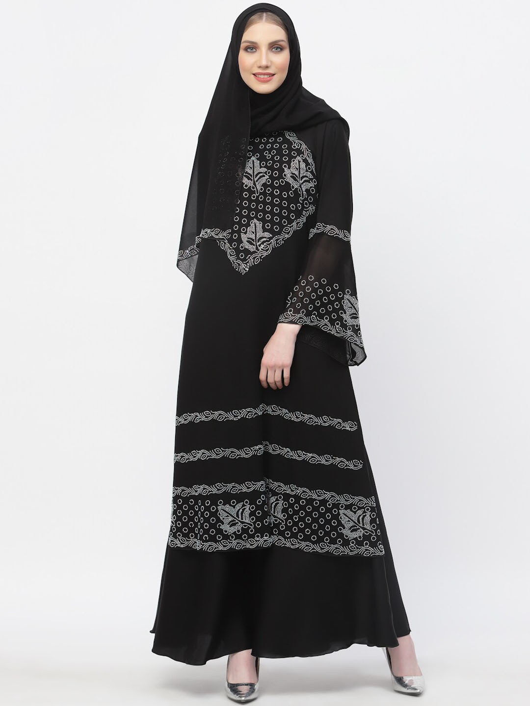 

Arrabi Embellished Detail Burqa With Scarf, Black