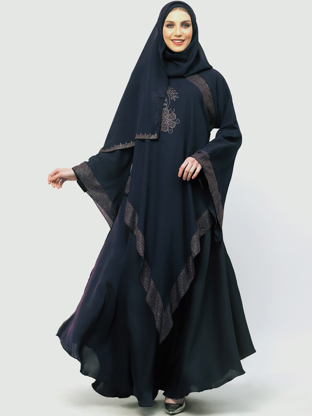 

Arrabi Embellished Detail Burqa With Scarf, Blue