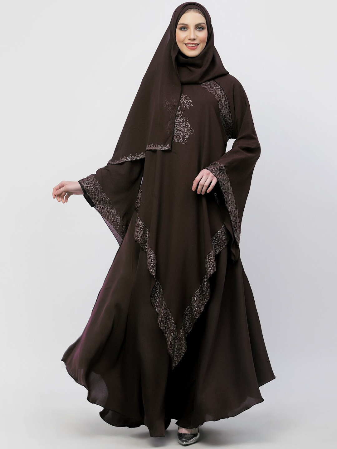 

Arrabi Embellished Detail Burqa With Scarf, Brown