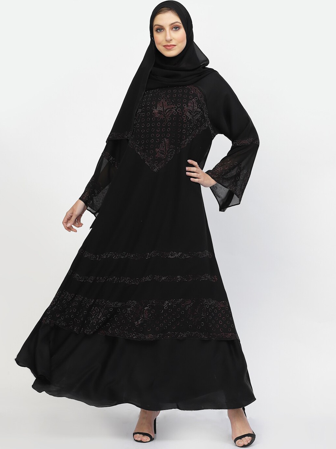 

Arrabi Solid Burqa With Scarf, Black