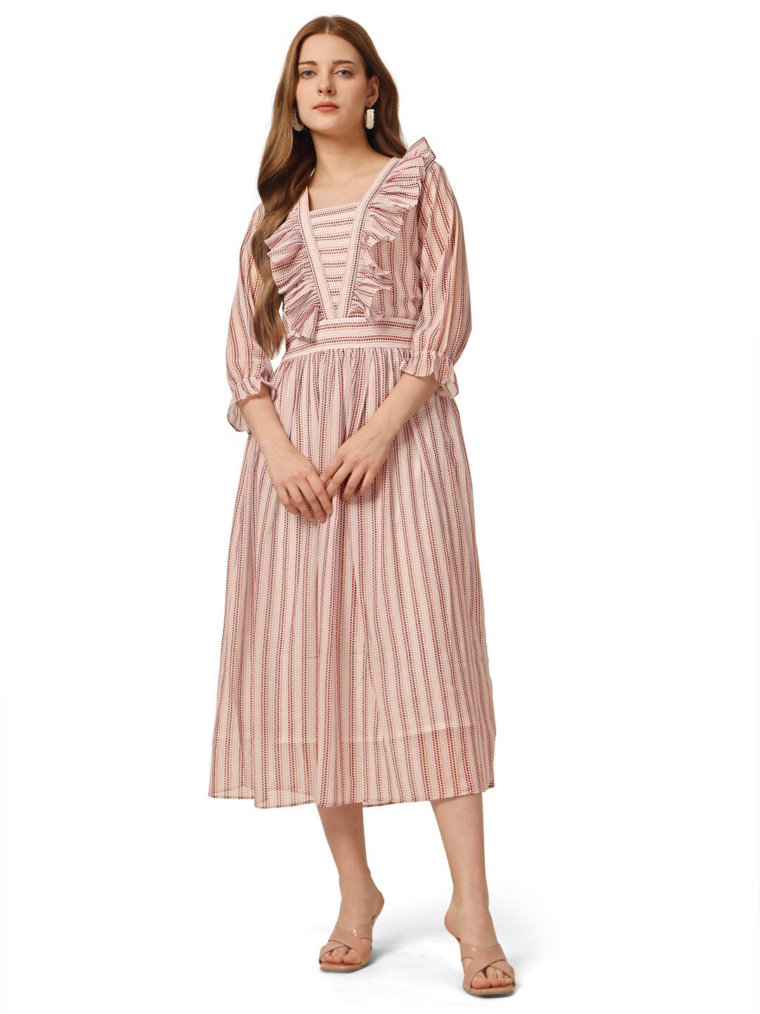 

Pure 9 Polka Dots Print A-Line Dress, Beige