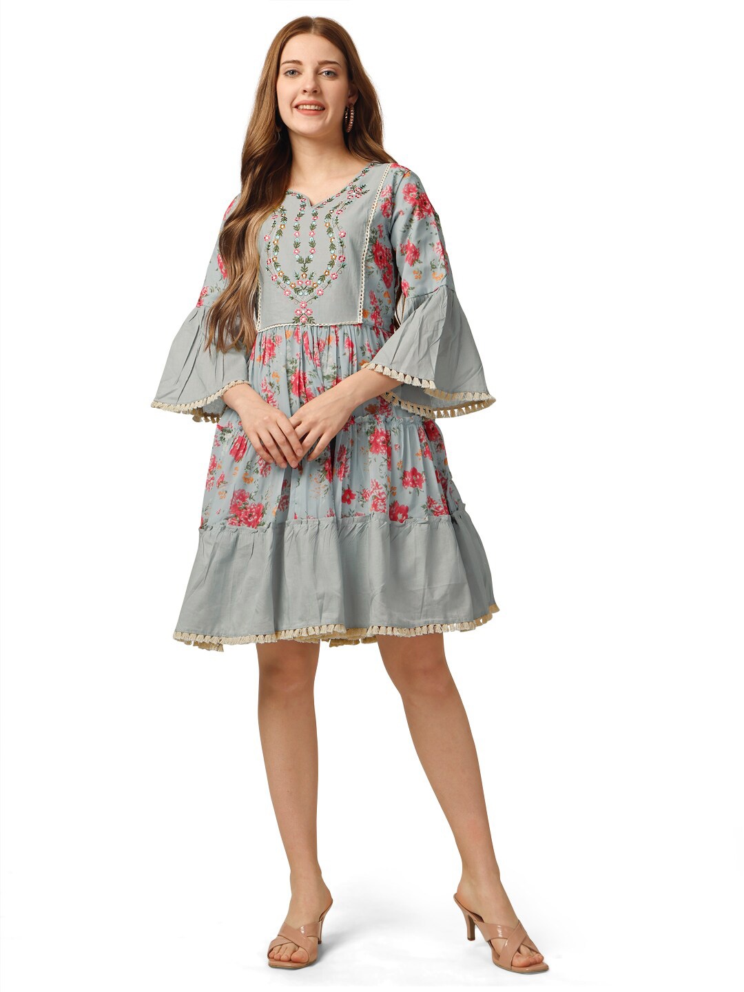 

Pure 9 Floral Printed A-Line Dress, Grey
