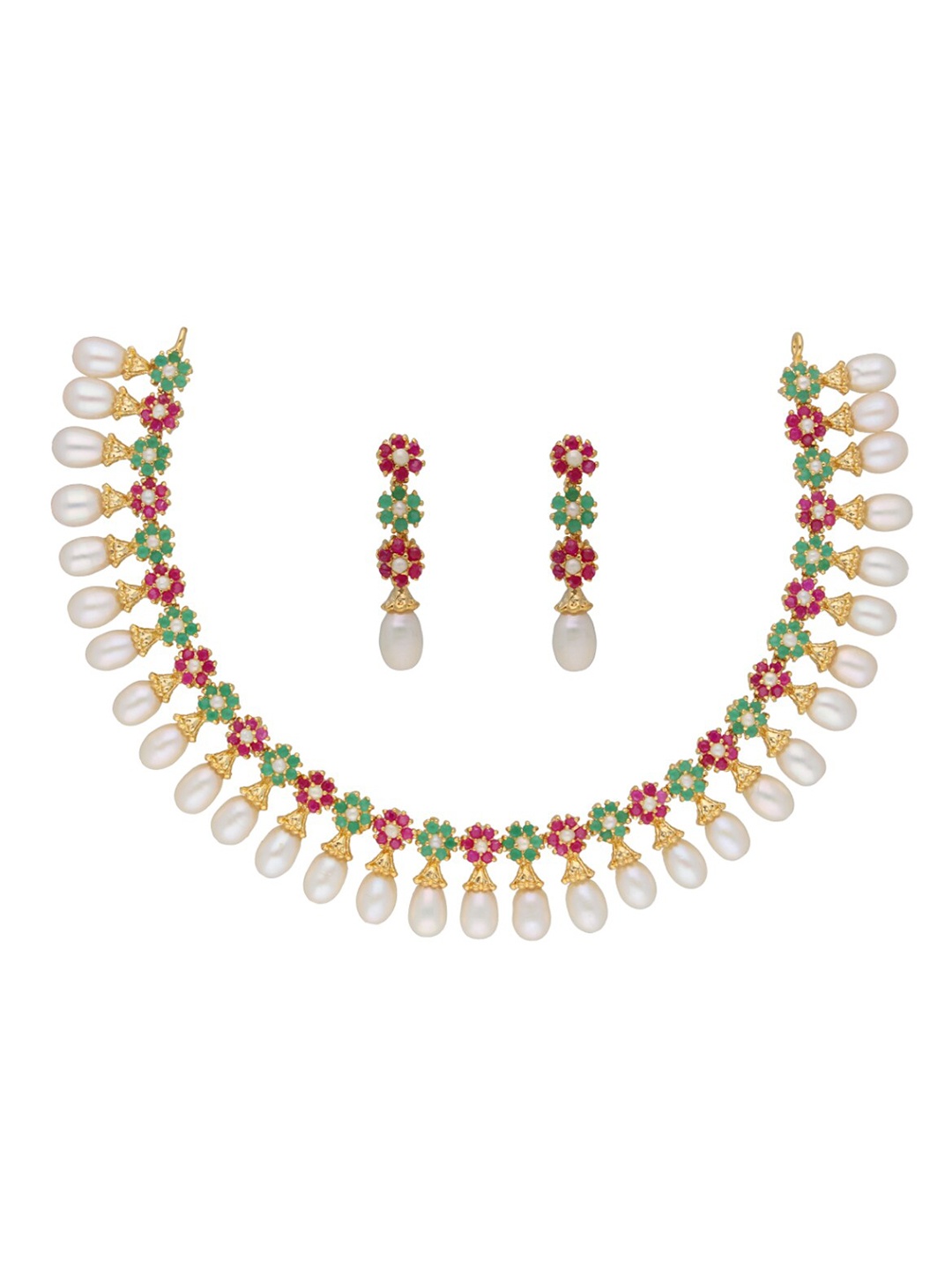 

Sri Jagdamba Pearls Dealer Gold-Plated Stone Studded & Beaded Jewellery Set