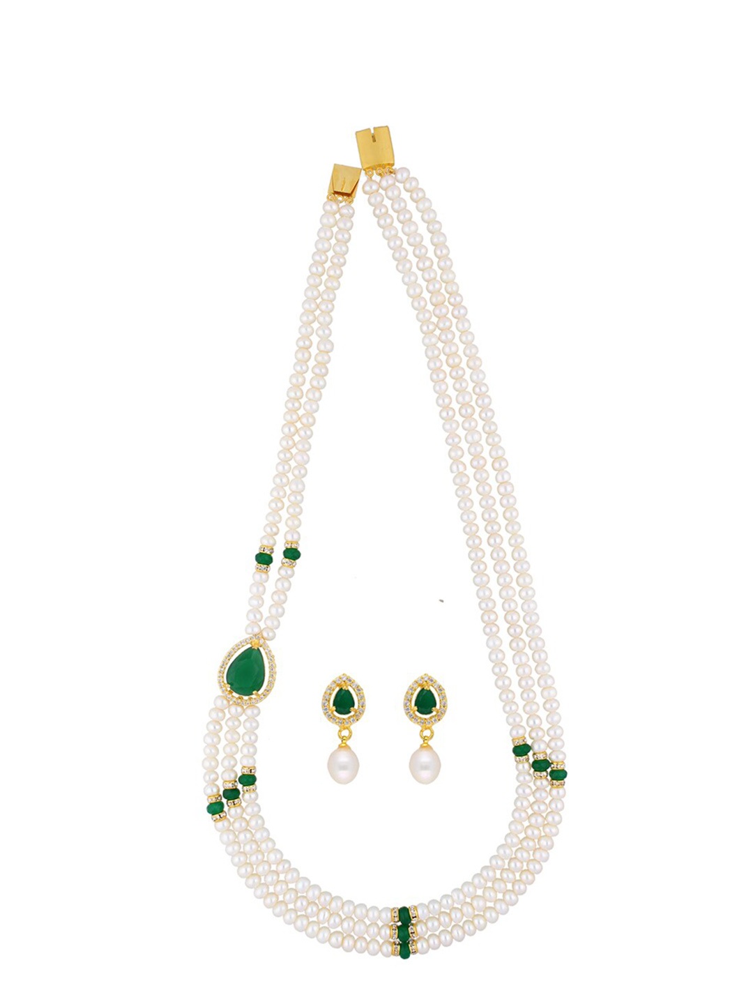 

Sri Jagdamba Pearls Dealer Gold-Plated Stone Studded & Beaded Jewellery Set