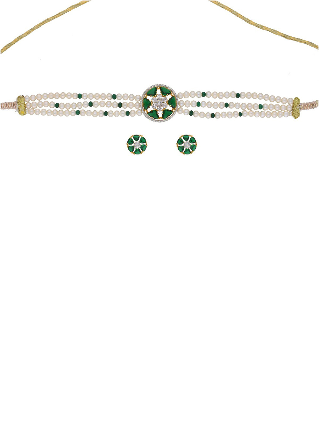 

Sri Jagdamba Pearls Dealer Gold-Plated Stone Studded & Pearl Choker With Earrings, White