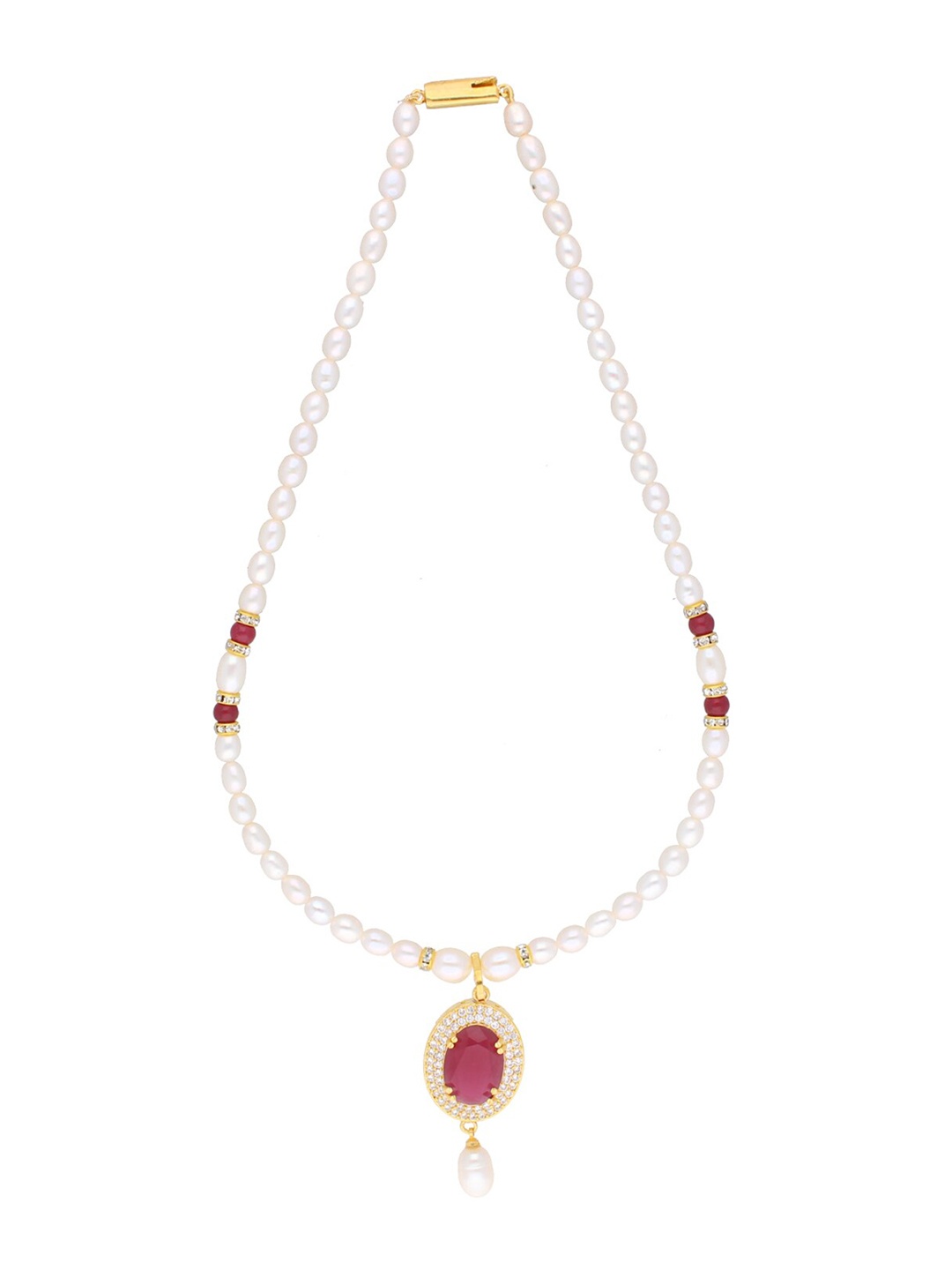 

Sri Jagdamba Pearls Dealer Gold-Plated Stone Studded & Pearl Beaded Jewellery Set