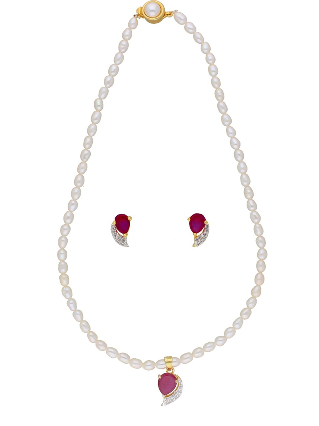 

Sri Jagdamba Pearls Dealer Gold-Plated Stone Studded & Pearl Beaded Jewellery Set