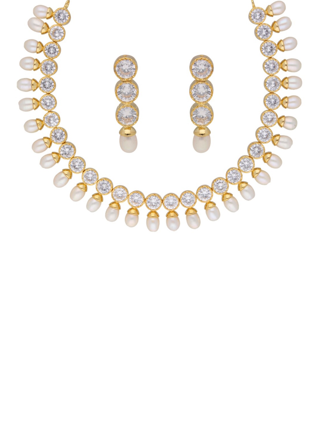 

Sri Jagdamba Pearls Dealer Gold-Plated Stone Studded & Beaded Jewellery Set