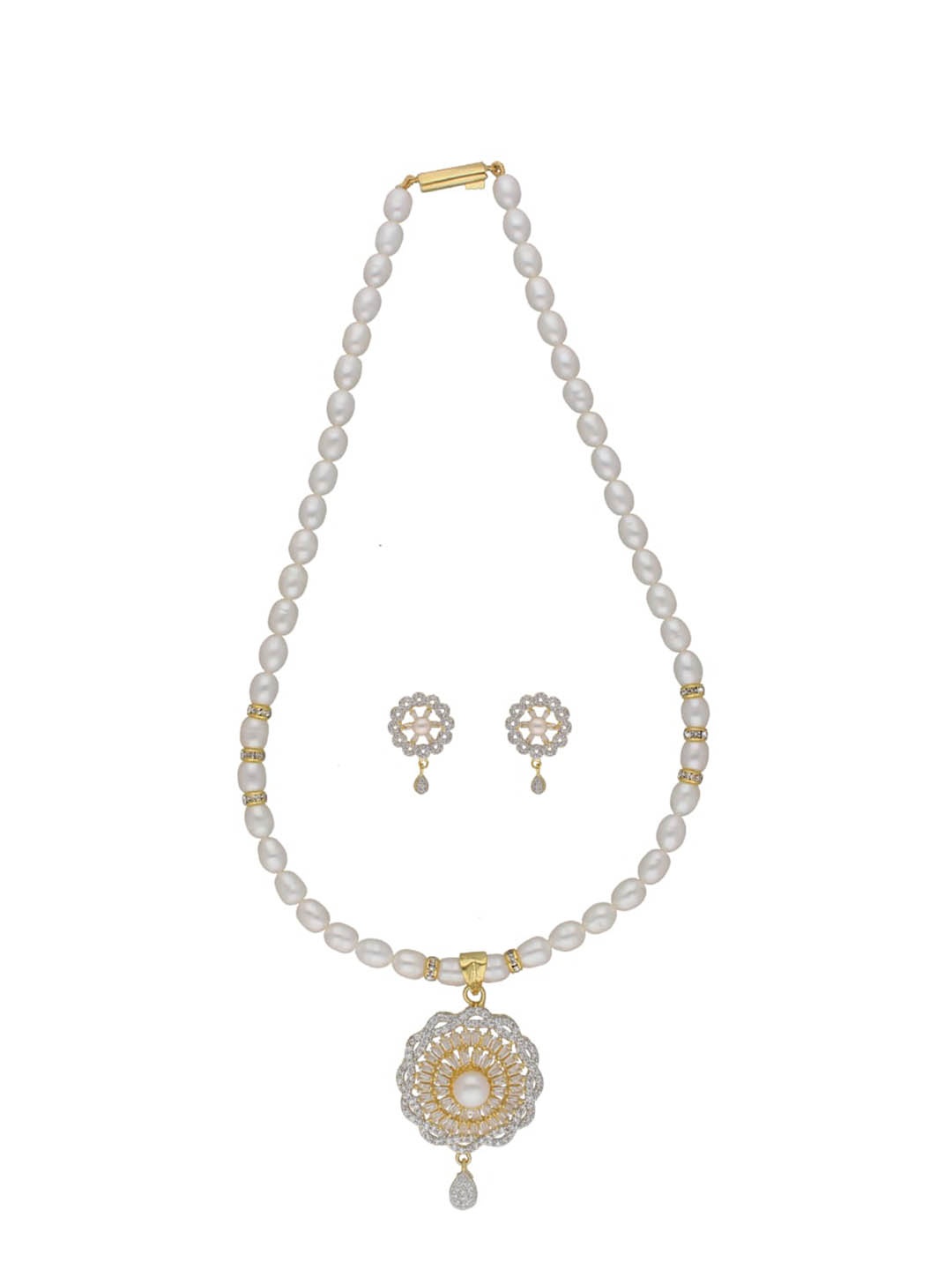 

Sri Jagdamba Pearls Dealer Gold-Plated Stone Studded & Beaded Jewellery Set