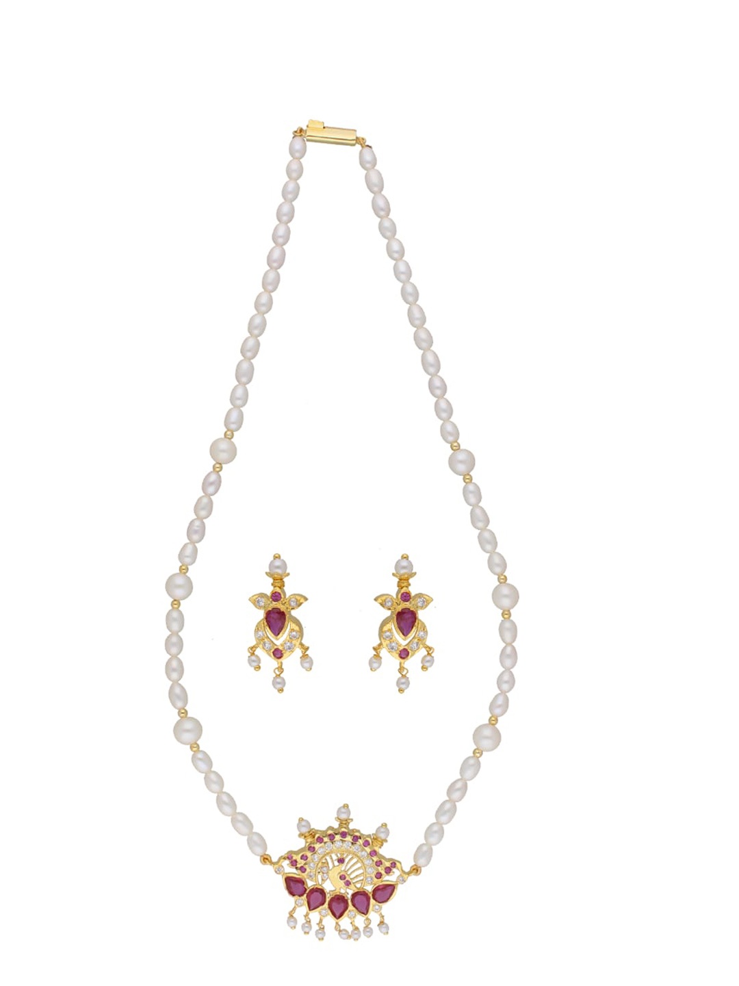 

Sri Jagdamba Pearls Dealer Gold-Plated Stone Studded & Beaded Jewellery Set