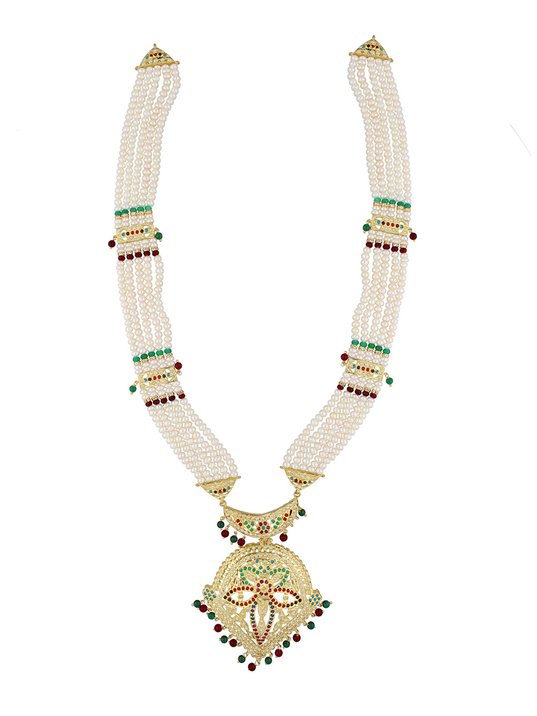 

Sri Jagdamba Pearls Dealer Gold-Plated Stone Studded & Pearls Beaded Jewellery Set