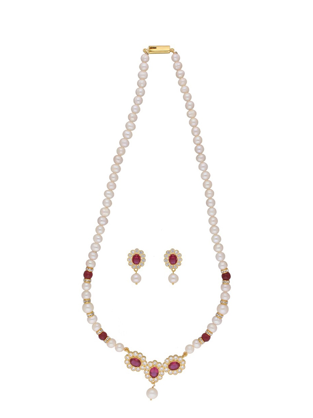 

Sri Jagdamba Pearls Dealer Gold-Plated Januja Stone Studded & Pearls Beaded Jewellery Set