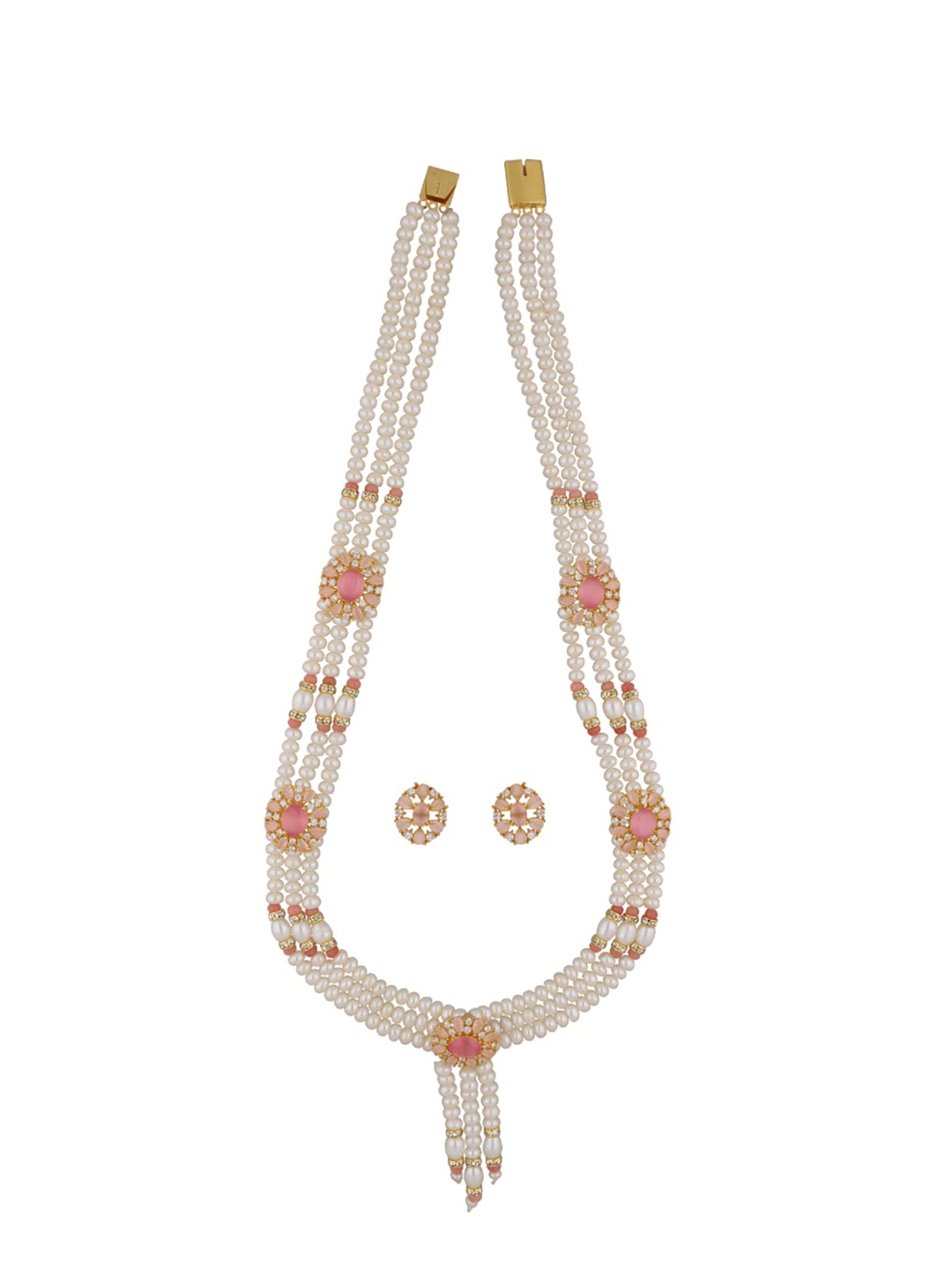 

Sri Jagdamba Pearls Dealer Gold-Plated Stone Studded & Pearl Beaded Jewellery Set