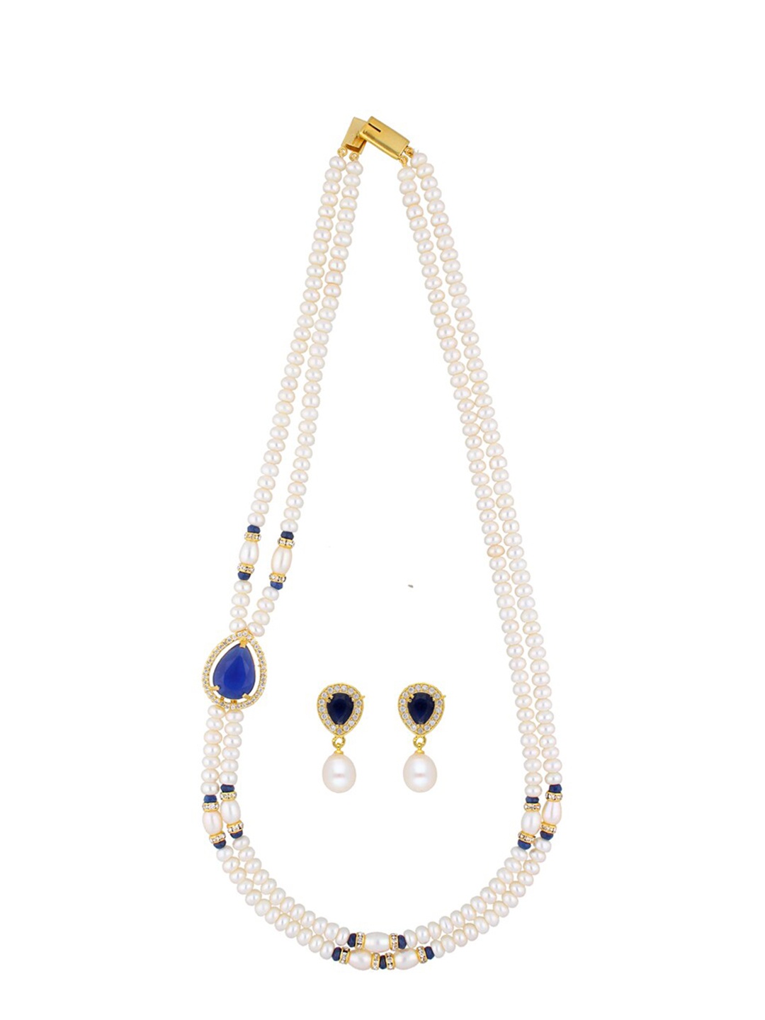 

Sri Jagdamba Pearls Dealer Gold-Plated Stone Studded & Pearl Beaded Jewellery Set