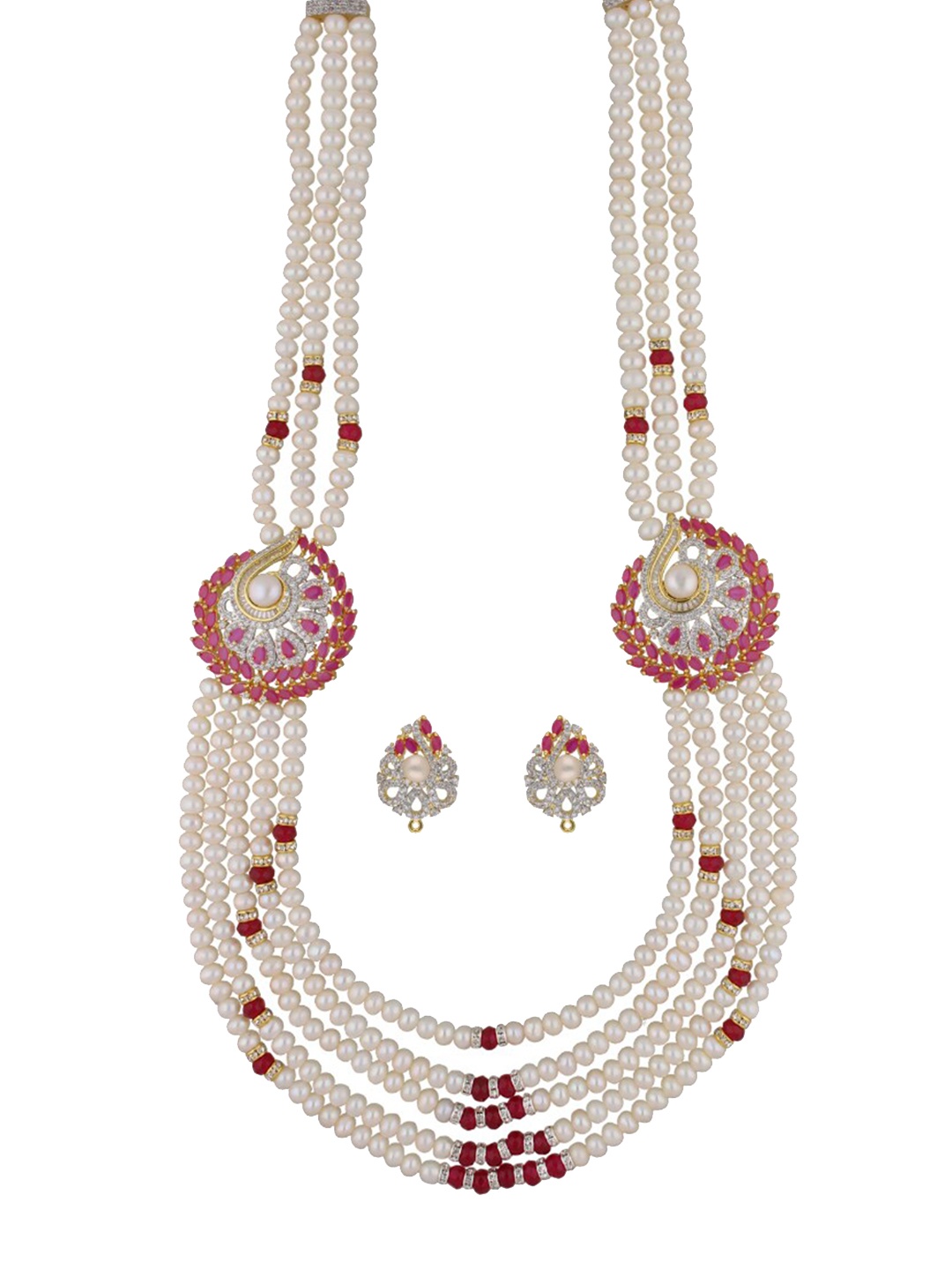 

Sri Jagdamba Pearls Dealer Gold-Plated Stone Studded & Artificial Beaded Jewellery Set, White