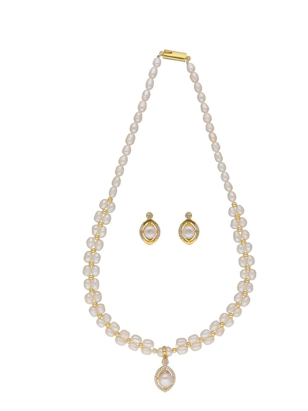 

Sri Jagdamba Pearls Dealer Gold-Plated Stone Studded & Artificial Beaded Jewellery Set