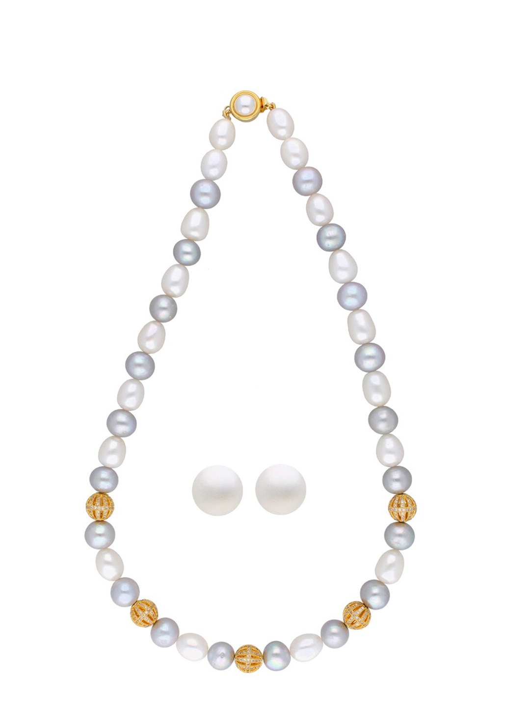 

Sri Jagdamba Pearls Dealer Gold-Plated Stone Studded & Pearl Beaded Jewellery Set