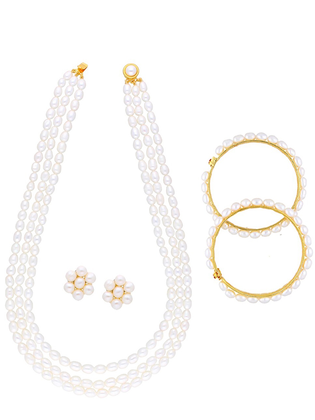 

Sri Jagdamba Pearls Dealer Gold-Plated Beaded Jewellery Set With Bangles