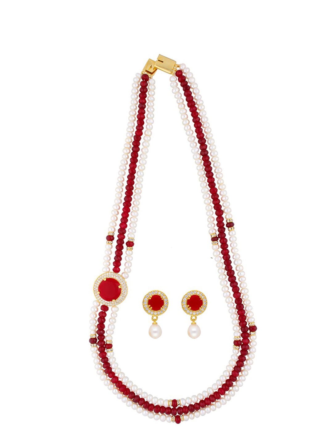 

Sri Jagdamba Pearls Dealer Gold-Plated Artificial Stone Studded & Beaded Jewellery Set