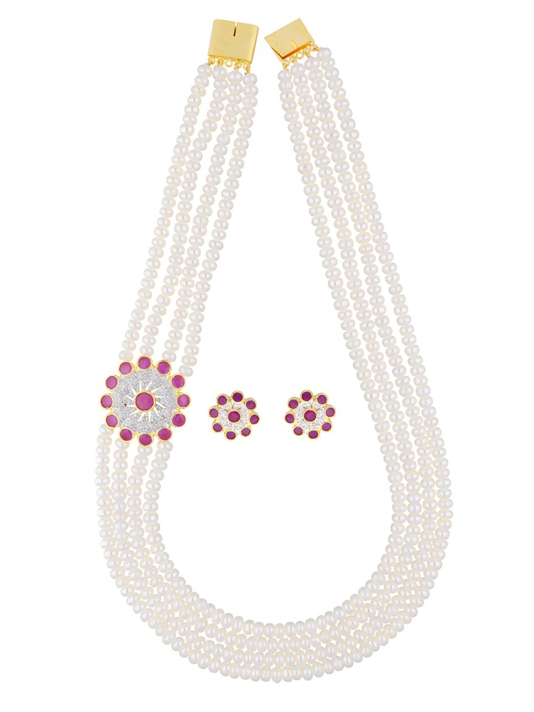 

Sri Jagdamba Pearls Dealer Gold-Plated Stone Studded & Beaded Necklace & Earring