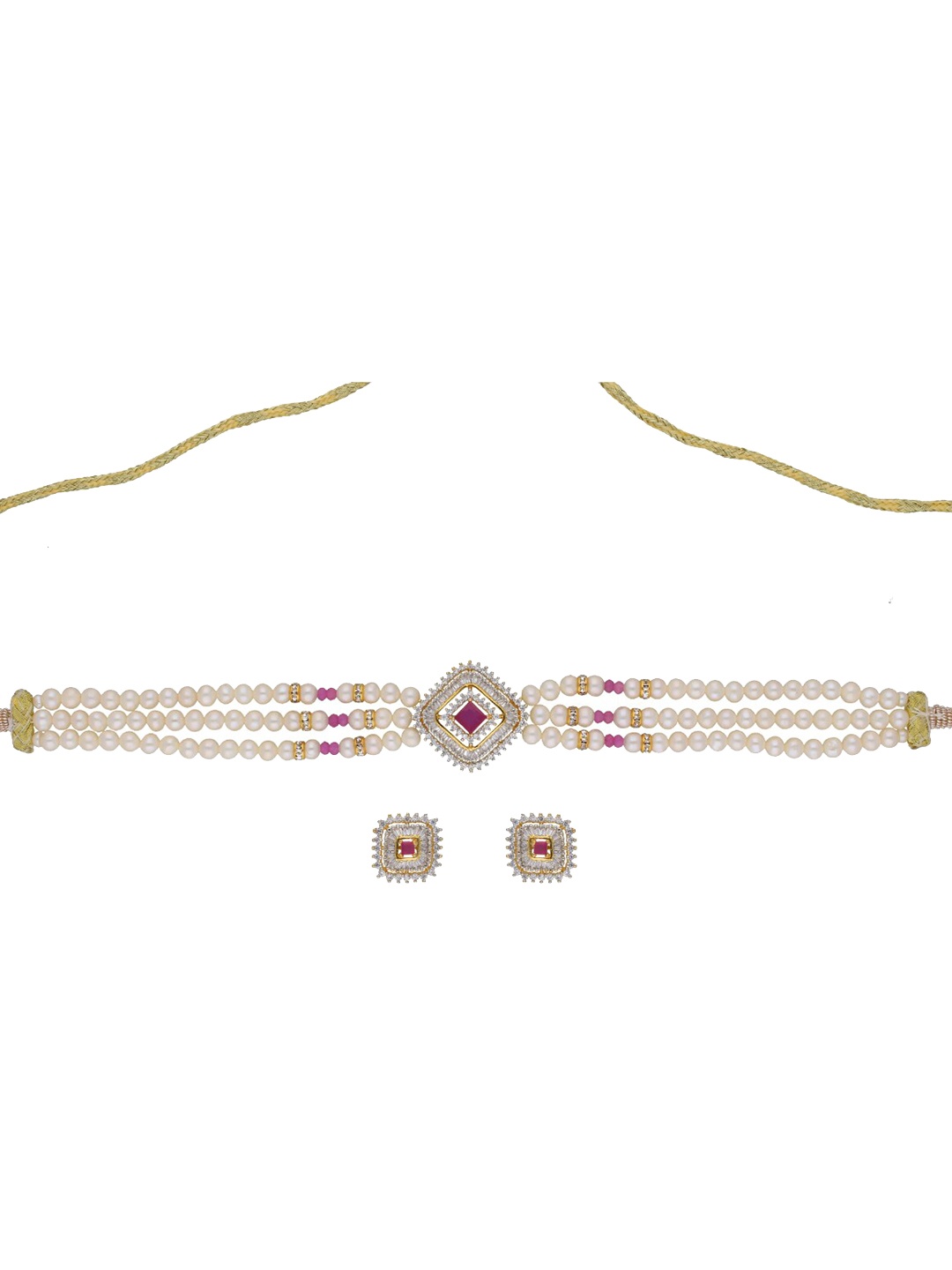 

Sri Jagdamba Pearls Dealer Gold-Plated Stone Studded & Beaded Necklace & Earring