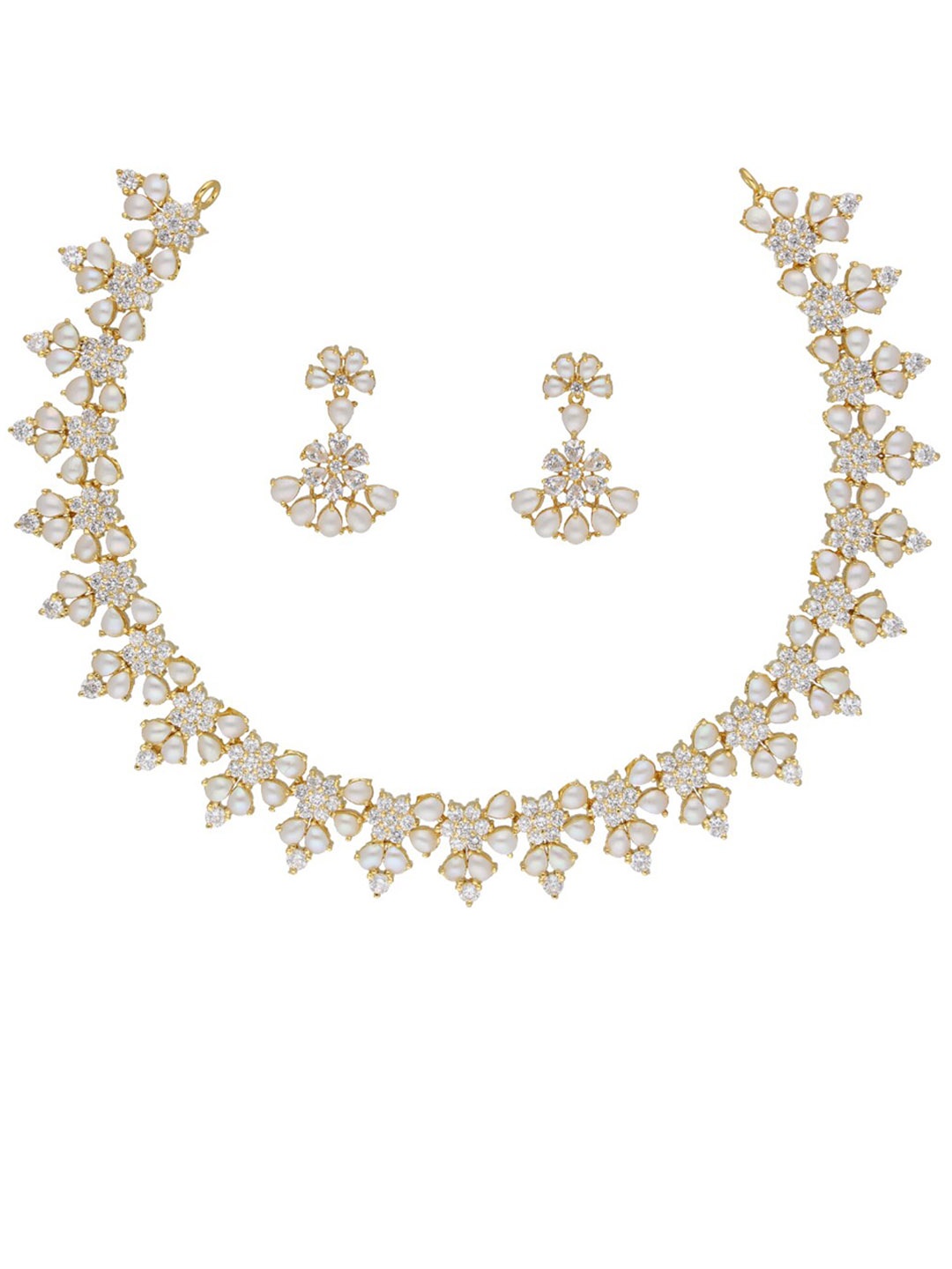 

Sri Jagdamba Pearls Dealer Gold-Plated Stone Studded & Pearl Beaded Jewellery Set