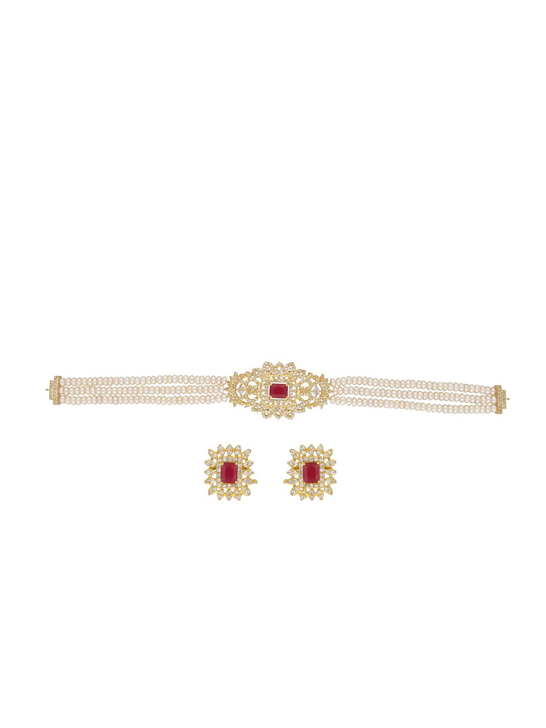 

Sri Jagdamba Pearls Dealer Gold-Plated Stone Studded & Beaded Jewellery Set