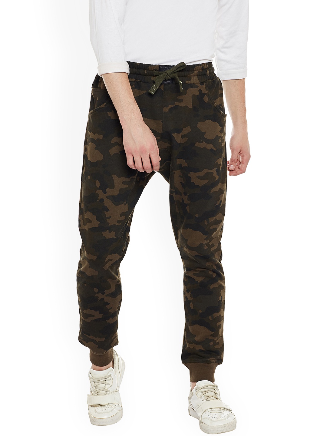 

PUNK Men Olive Green & Khaki Relaxed Loose Fit Printed Joggers
