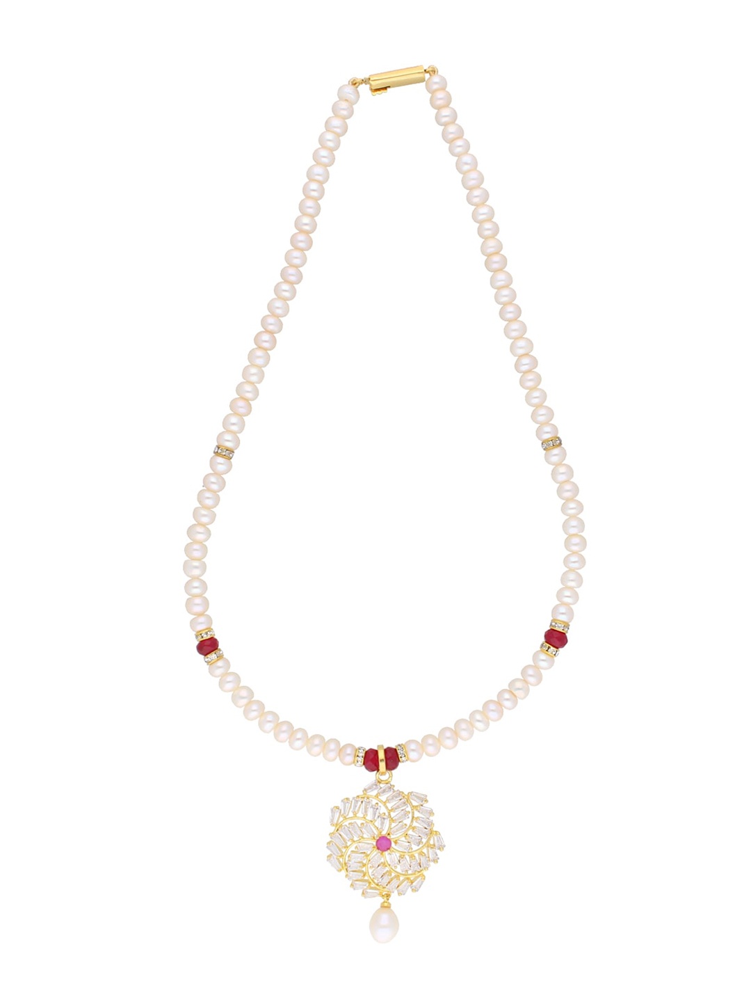

Sri Jagdamba Pearls Dealer Gold-Plated Stone Studded & Pearl Beaded Jewellery Set