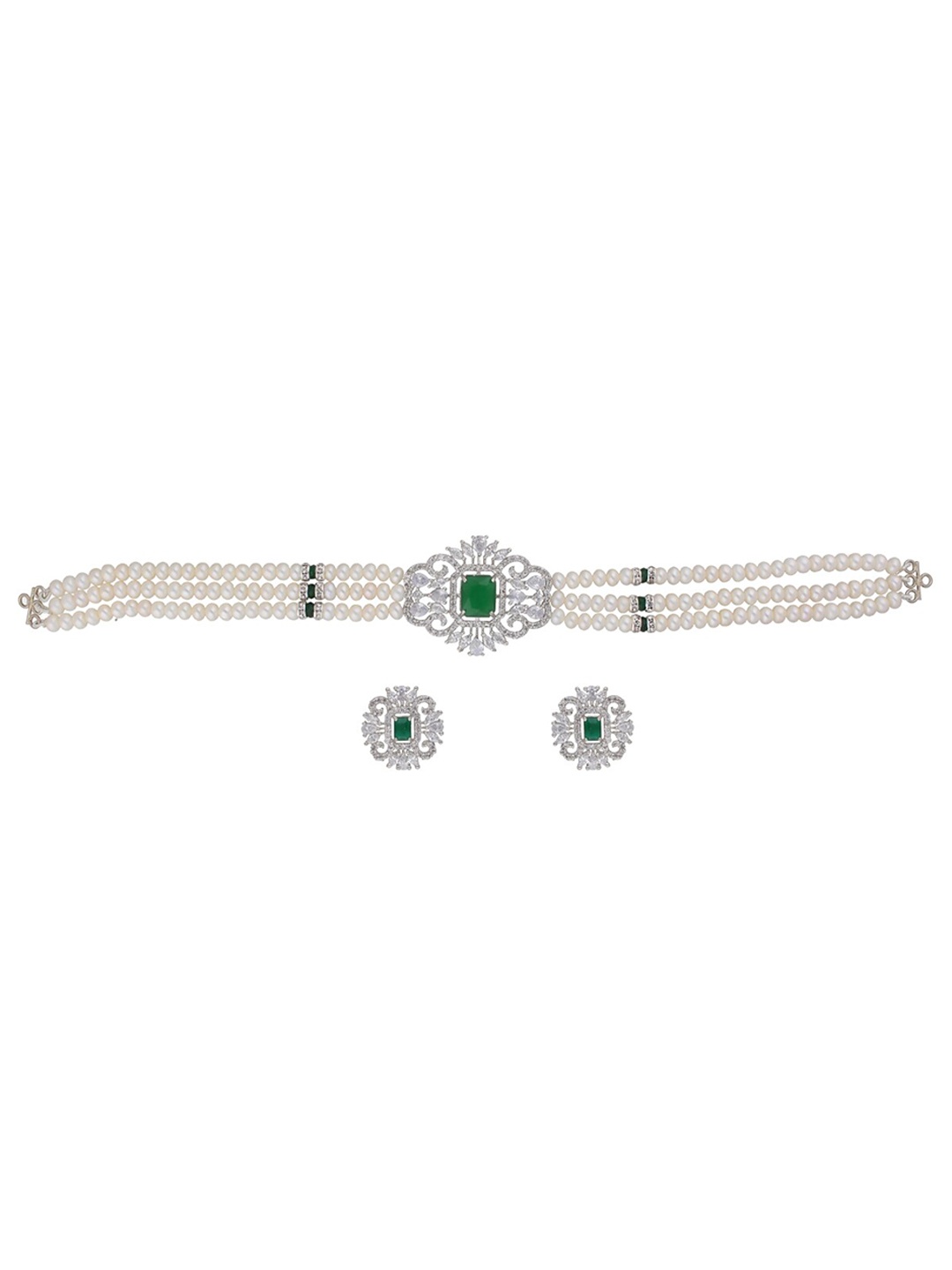 

Sri Jagdamba Pearls Dealer Gold-Plated Stone Studded & Pearl Beaded Jewellery Set