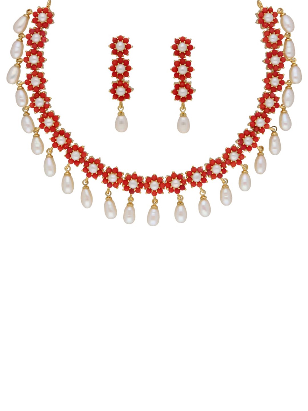 

Sri Jagdamba Pearls Dealer Gold-Plated Stone Studded & Pearls Beaded Jewellery Set